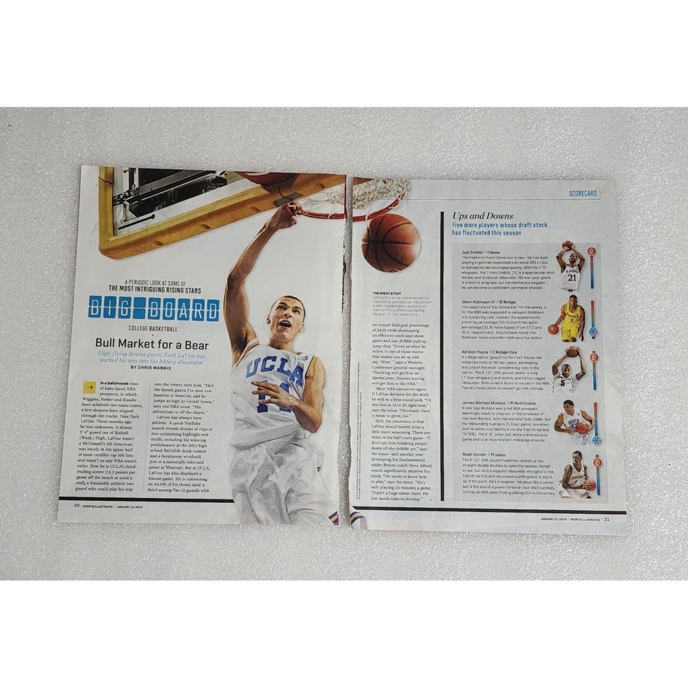 Zach LaVine Basketball Sports Illustrated 2014 2 Page Article Clipping UCLA NBA